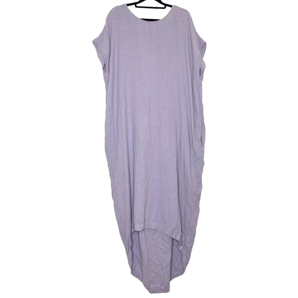 Black Crane Lavender Linen Blend Pleated Cocoon Midi Dress - Small - Picture 3 of 12